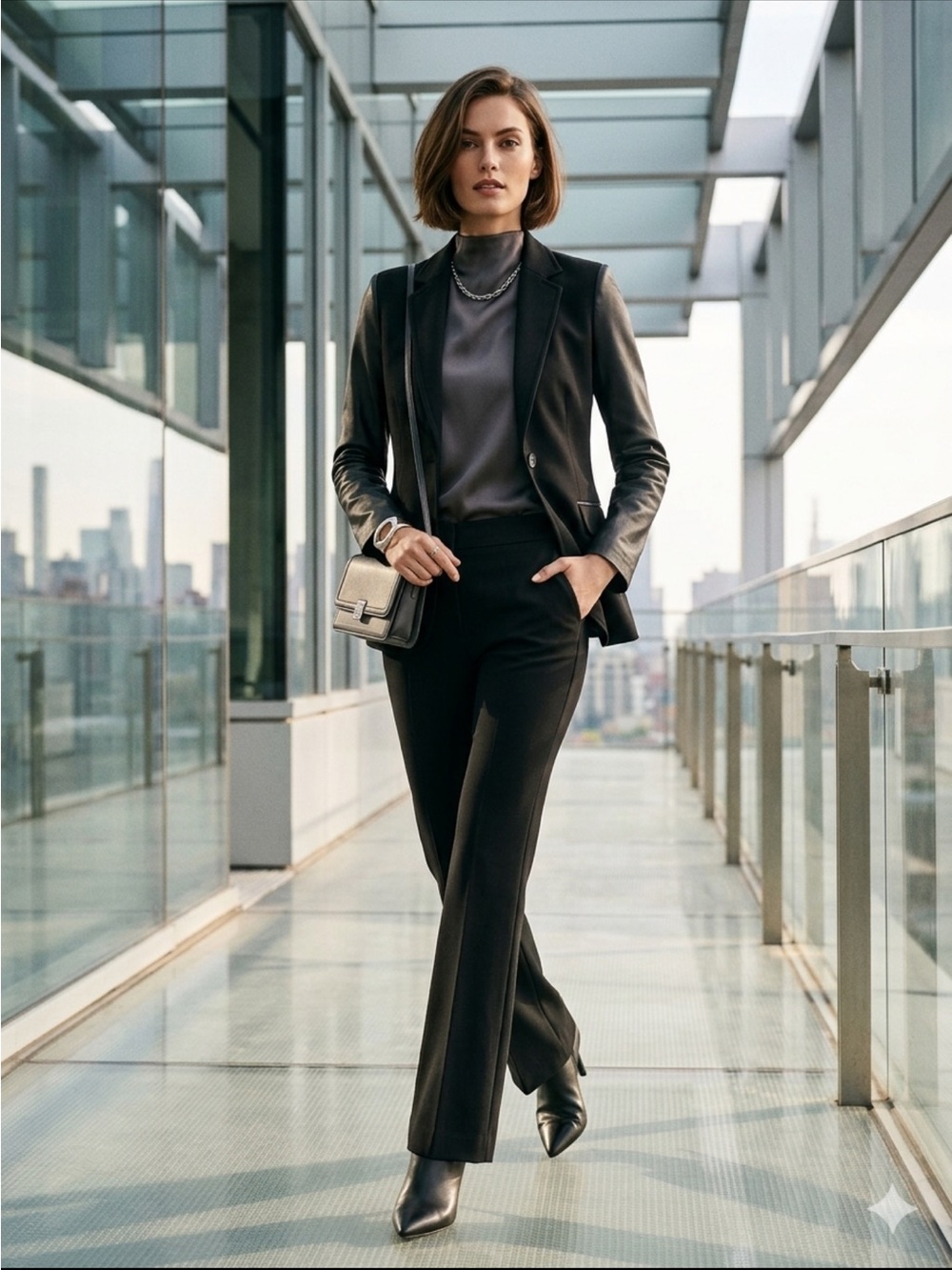Neiman Marcus Black Leather-Trim Blazer